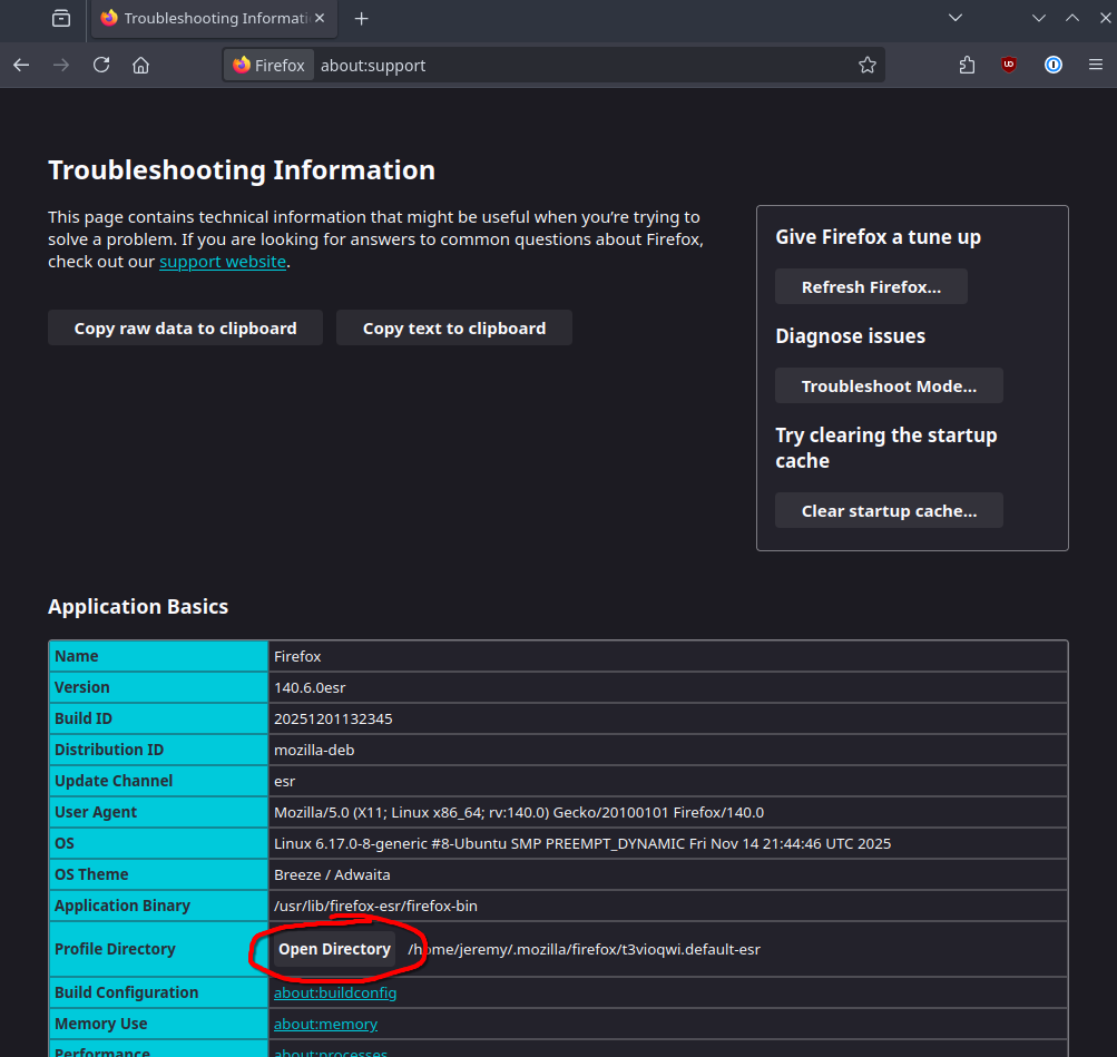 Firefox about:support